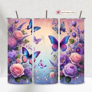 Add Name Butterfly Floral Personalized 20oz Skinny Tumbler Wrap Add Text PNG Sublimation Designs Download (Plus 9 FREE Designs)