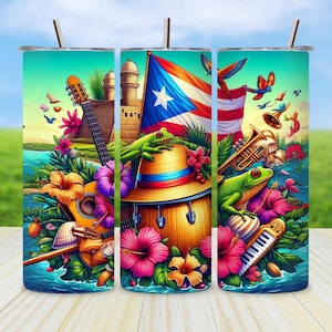 Puerto Rico 20oz Skinny Tumbler Wrap PNG, Boricua Travel Sublimation Design, Pride Tumbler Template, Instant Digital Download