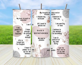 Daglig påminnelse Tumbler Wrap PNG | 20oz Skinny Self Care Quotes Sublimeringsdesign | Motiverande mental hälsa gåva digital nedladdning