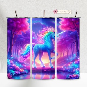 Sparkly Unicorn Tumbler Wrap Png, Pretty 20oz Skinny Tumbler Design, Magical Sublimation Wrap, Fantasy Tumbler Png, Digital Download