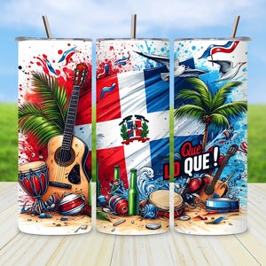 Dominican Republic Tumbler Wrap PNG , Bandera Dominicana 20 oz Skinny Sublimation Design , Digital Download Gift for Dominican Pride