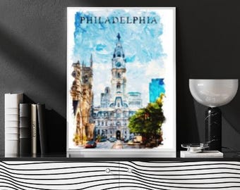 Philadelphia Architecture Art Print | Philly Historic Buildings Wall Art | Urban Architecture Illustration | City Landmark Decor
