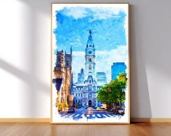 Watercolor Philadelphia Skyline Artwork | Philly Cityscape Wall Art | Colorful Urban Illustration | Pennsylvania Art Print | Modern Home Art