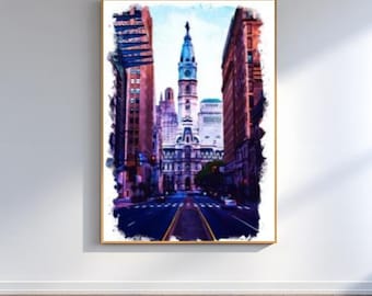 Vintage muurposter stad Philadelphia, print retro skyline Philadelphia, historische kaartkunst Philadelphia, decor oude stad Pennsylvania, vintage muur