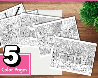 I Am Affirmation Zentangle Coloring Pages: Mindfulness Art (Digital Download)