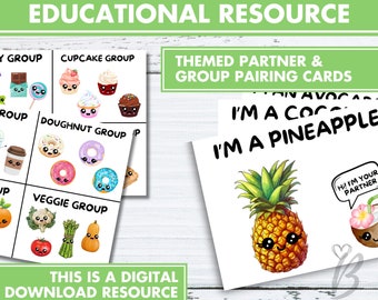 Classroom Partner Pairing Cards: Fun Food Themes (Digital Download)