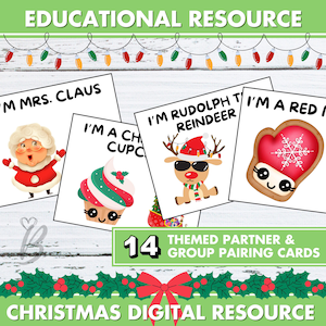 Cartes de paires de partenaires pour un cours sur le thème de Noël, cartes de paires de partenaires aléatoires pour petits groupes, gestion de la classe, activité brise-glace « Trouvez votre partenaire »
