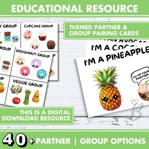 Cartes de paires de partenaires pour les élèves de la classe, Cartes de paires de partenaires aléatoires en petit groupe, Gestion de classe, Activité brise-glace sur le thème Trouvez votre partenaire