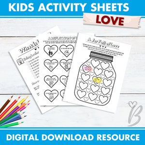 A Jar Full of Love 1 Corinthians 13 Kids Bible Worksheet, Bible Verse sheets, Teach Kids to Love, Love your neighbor, develop a loving heart