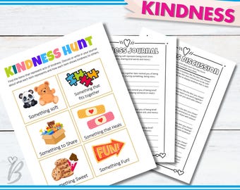 Kindness Scavenger Hunt: Kids Activity Worksheet, Journal Prompts (PDF Download)