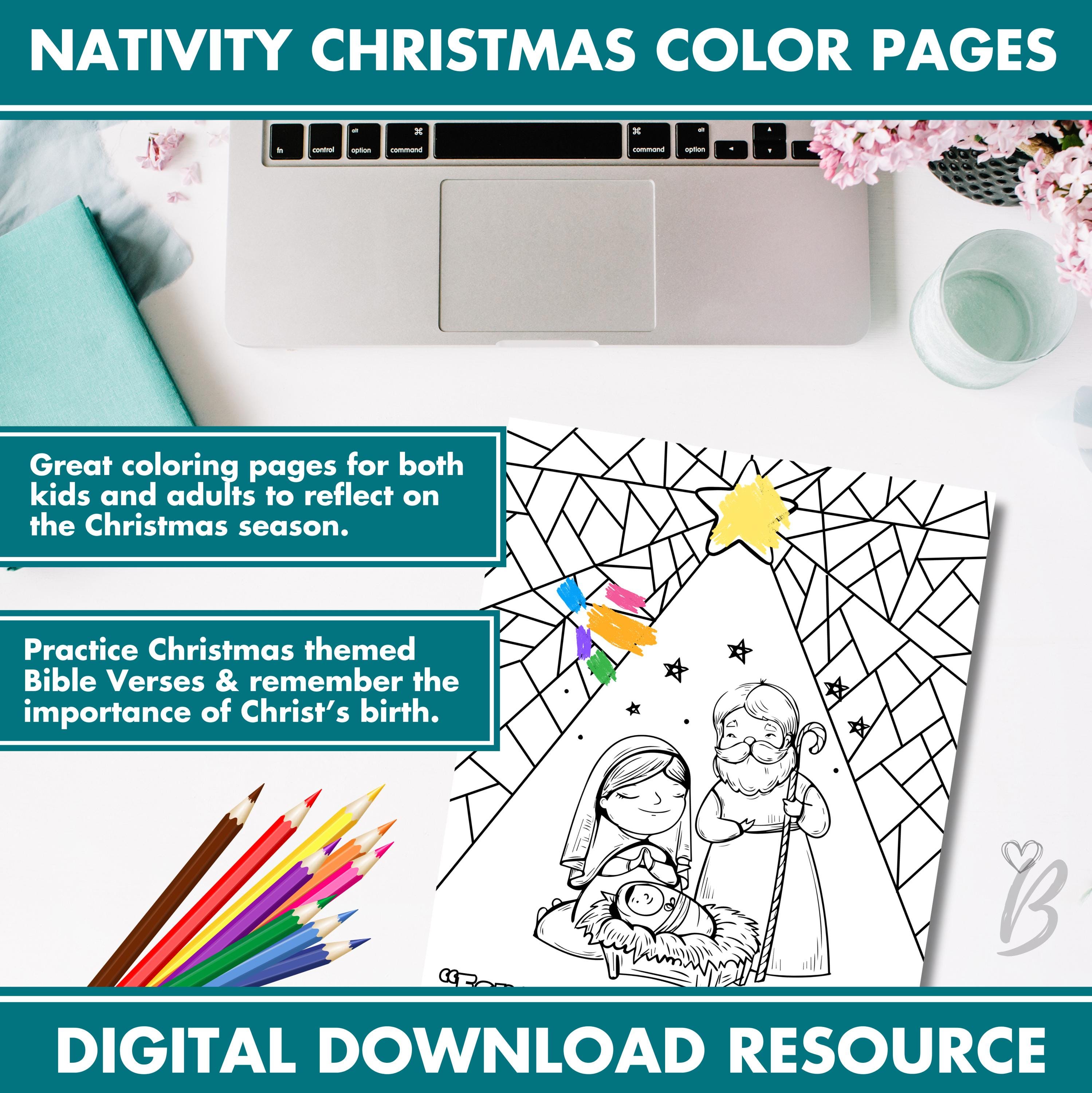 Kids Nativity Coloring Pages: Christmas Bible Verse Activity (digital ...