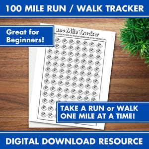 100 Mile Run Walk Challenge Tracker Printable Worksheet, Run or Walk Goal Chart, Fitness Milestone Log, Visual workout Motivation Training
