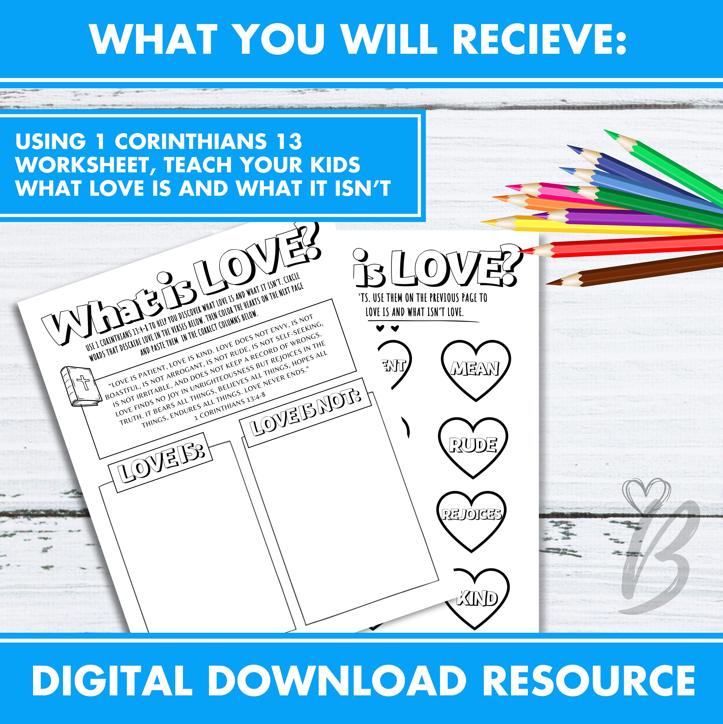 Kids Faith Based 1 Corinthians 13 Worksheet About Love, Bible Verse Sheets, Teach Kids to Love ...