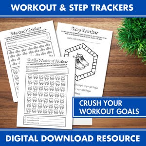 Workout- en stappentracker-werkblad, fitnesslogboek, 10k stappen, stappendoel, trainingstracker, stappenplan, dagelijks activiteitenlogboek, bewegingsdoelen