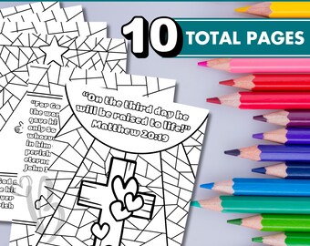 Christian Easter Sunday School He is Risen Coloring Pages for Kids Printable, Church Jesus Coloring Sheets Handout, Church Activity Booklet