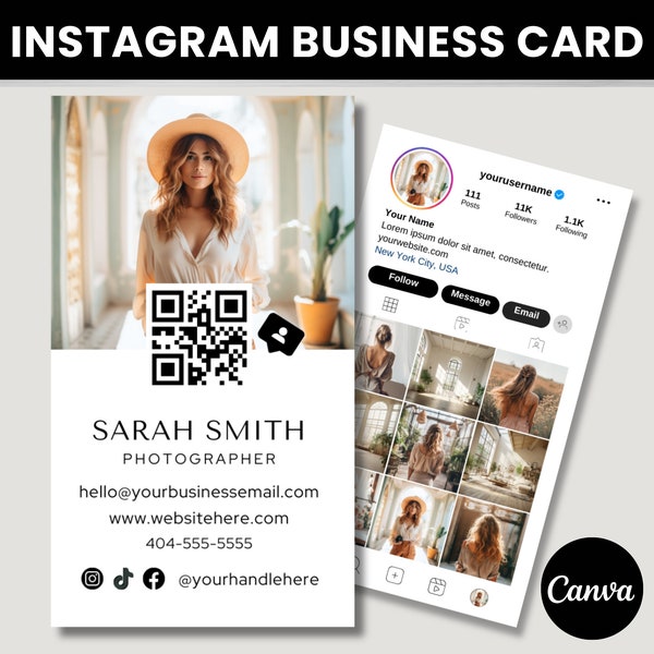 Instagram Business Card Template, QR Code Business Card, Canva Business Card Template, Photographer Realtor Real Estate Agent Business Card