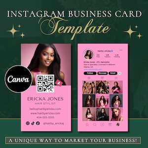 Instagram Visitenkarte, DIY Canva Visitenkarten Vorlage Design, IG Influencer QR Code Karte, Beauty Artist Hair Nails Lashes