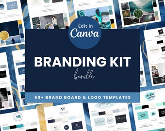 Canva Varumärkestavlor, Varumärkespaket Marinblått, Varumärkesinspiration, Varumärkesmall för företag, Moodboard, Logotypkit, Redigerbara Mallar för onlineföretag