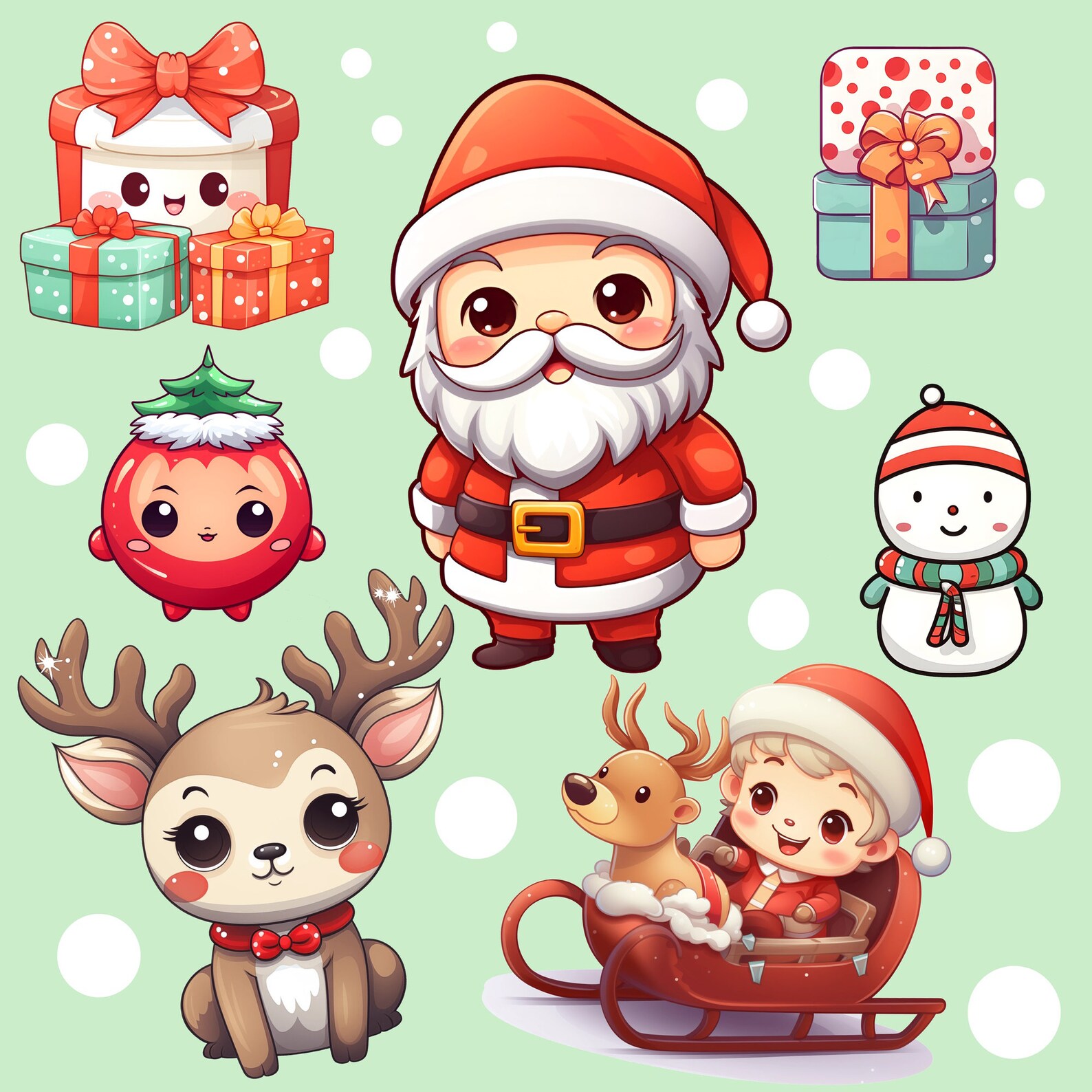 Kawaii Christmas! 101 Christmas Clip Art, Kawaii Clipart PNG Bundle ...