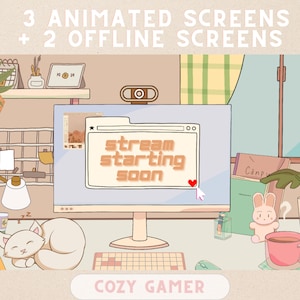 3 Animated Cozy Lofi Twitch Screens + 2 Offline screens | Aesthetic Twitch Overlay | Starting Soon, Be Right Back, Stream Ending | Youtube