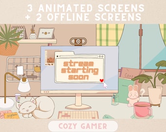 3 Animated Cozy Lofi Twitch Screens + 2 Offline screens | Aesthetic Twitch Overlay | Starting Soon, Be Right Back, Stream Ending | Youtube