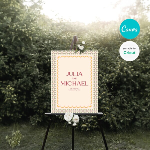 wedding welcome sign | Tuscan Tile Collection | INSTANT Download Canva AND Cricut compatible