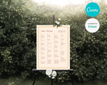 Wedding seating chart horizontal sorted alphabetically | Tuscan Tile Collection | INSTANT Download Canva AND Cricut compatible