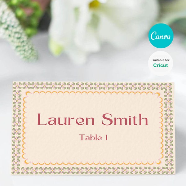 wedding name tag place card | Tuscan Tile Collection | INSTANT Download Canva AND Cricut compatible