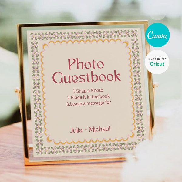 Photo and Guestbook Sign foryour wedding | Tuscan Tile Collection | INSTANT Download Canva AND Cricut compatible