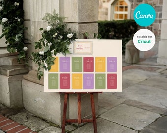 Wedding seating chart header + table card set | Tuscan Tile Collection | INSTANT Download Canva AND Cricut compatible