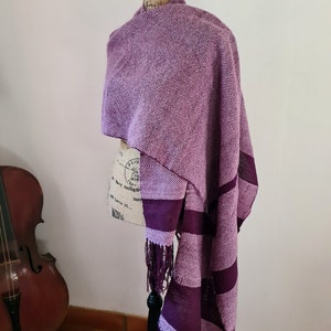 Large Pure Merino Wool Shawl, Hand Woven, purple and mauve