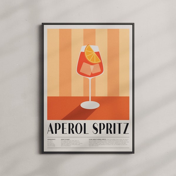 Aperol Spritz Cocktail Poster - Vintage-Inspired Drink Recipe Wall Art