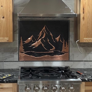 Hammered Copper Mountain Lake Wall Art: Rustic Nature Decor