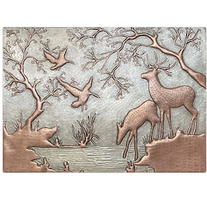 Handmade Copper Wildlife Wall Art: Hammered Forest Scene