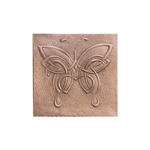 Hammered Copper Celtic Butterfly Tile: Handcrafted Metal Wall Art