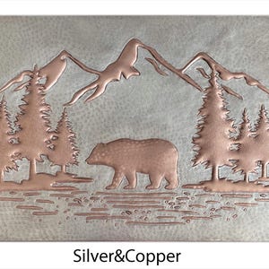 Handcrafted Hammered Copper Wall Art – Majestic Mountain Pine Trees ...