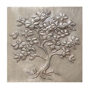 Handmade Hammered Copper Magnolia Tree Wall Art - Floral Design - Unique Nature-Inspired Home Decor Gift, Copper Backsplash