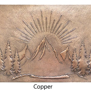 Mountain Sunrise Wall Art - Hammered Copper With Sun and Grassland ...