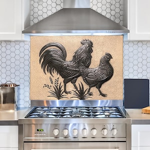 Handmade Hammered Copper Rooster and Hen Wall Art: Rustic Farmhouse Decor