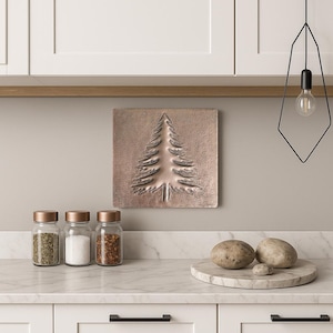 Hammered Copper Fir Tree Wall Art: Rustic Metal Nature Panel