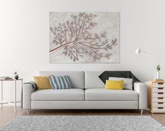 Azulejo de cobre hecho a mano para salpicadero de cocina: Arte de pared de metal con pájaros en la rama de un árbol