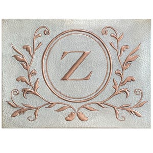 Custom Hammered Copper Monogram Wall Art: Decorative Leaf Design