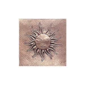 Insegna solare in rame martellato, piastrella in rame, sole in rame fatto a mano, piastrella da cucina in rame, pannello decorativo in rame, accenti decorativi da parete in metallo