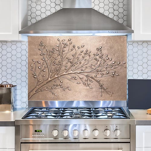 Real Copper Hammered Copper Tree Backsplash: Handmade Rustic Kitchen Wall Art