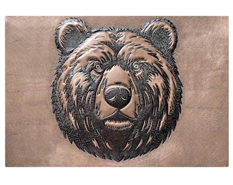 Arte mural de oso de cobre martillado: decoración rústica moderna de metal