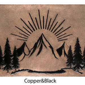 Mountain Sunrise Wall Art - Hammered Copper With Sun and Grassland ...