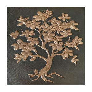 Handcrafted Hammered Copper Tree Wall Art - Unique Floral Design - Rustic Nature-Inspired Home Decor Gift, Copper Backsplash