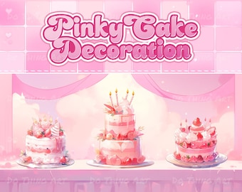 Vtuber-activa | Geanimeerde Kawaii Pinky Cake | Geanimeerde verjaardagsdecoratie | Valentijnsdagcadeau | Heerlijke taartdecoratie | Twitch-item