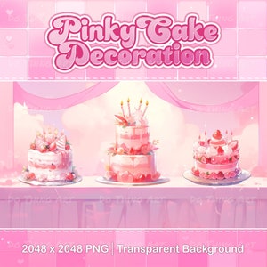 Zasoby Vtuber | Animowany Kawaii Pinky Cake | Animowana dekoracja urodzinowa | Prezent na Walentynki | Pyszna dekoracja tortu | Zasób Twitch