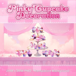 Zasób Vtuber | Babeczka Pinky na Walentynki | Dekoracja Twitch | Dekoracja na imprezę | Słodka babeczka urodzinowa | Kawaii Pinky Cupcakes